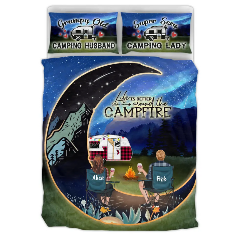 Personalized Moon Camping Quilt Bed Sets - Gift Idea For Family/Camping Lover - Couple/Parents With Up to 3 Kids And 3 Pets - Life Is Better Around The Campfire