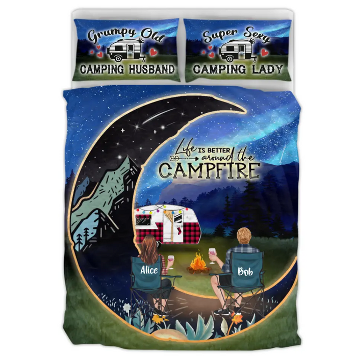Custom Personalized Moon Camping Quilt Bed Sets - Gift Idea For Family/Camping Lover - Couple/ Parents With Up to 3 Kids And 3 Pets - Life Is Better Around The Campfire
