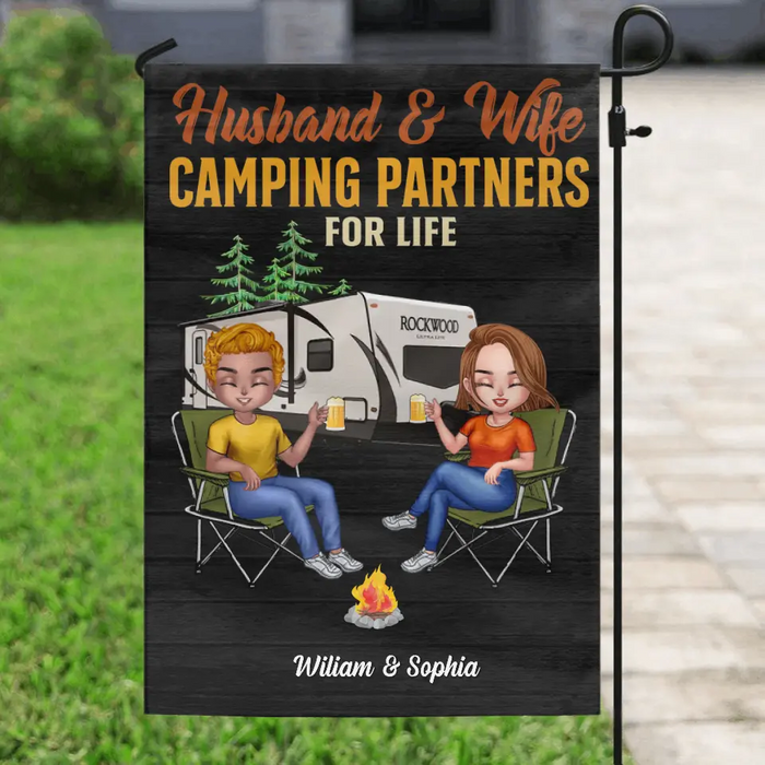 Custom Personalized Couple Camping Flag Sign -  Gift Idea For Couple/ Camping Lover/The Retired - Husband & Wife Camping Partner For Life