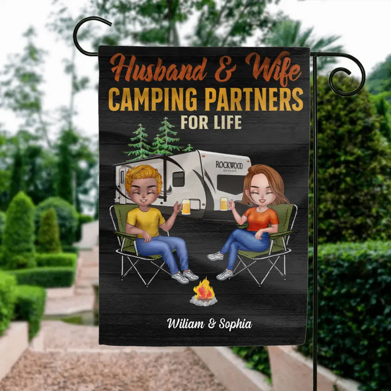 Personalized Couple Camping Flag Sign -  Gift Idea For Couple/Camping Lover/The Retired - Husband & Wife Camping Partner For Life