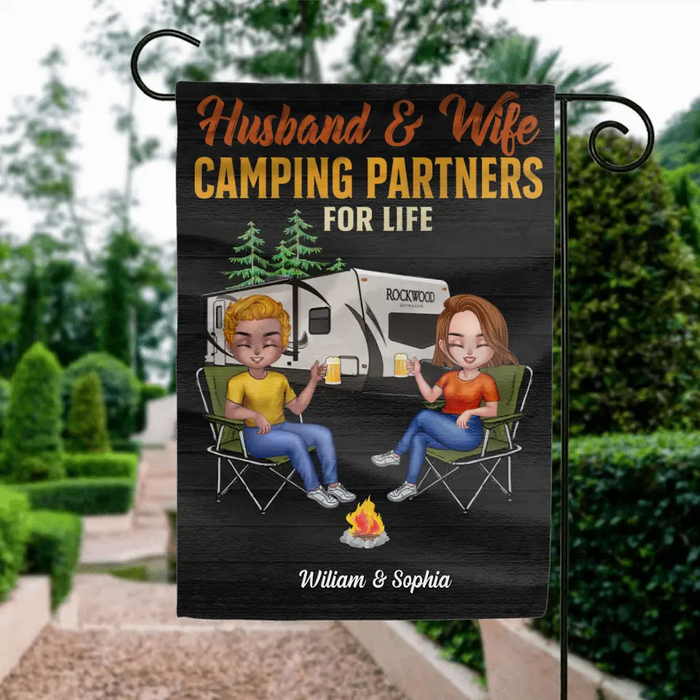 Custom Personalized Couple Camping Flag Sign -  Gift Idea For Couple/ Camping Lover/The Retired - Husband & Wife Camping Partner For Life