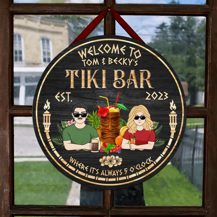 Custom Personalized Couple Wooden Sign - Gift Idea for Couple - Welcome To Tiki Bar