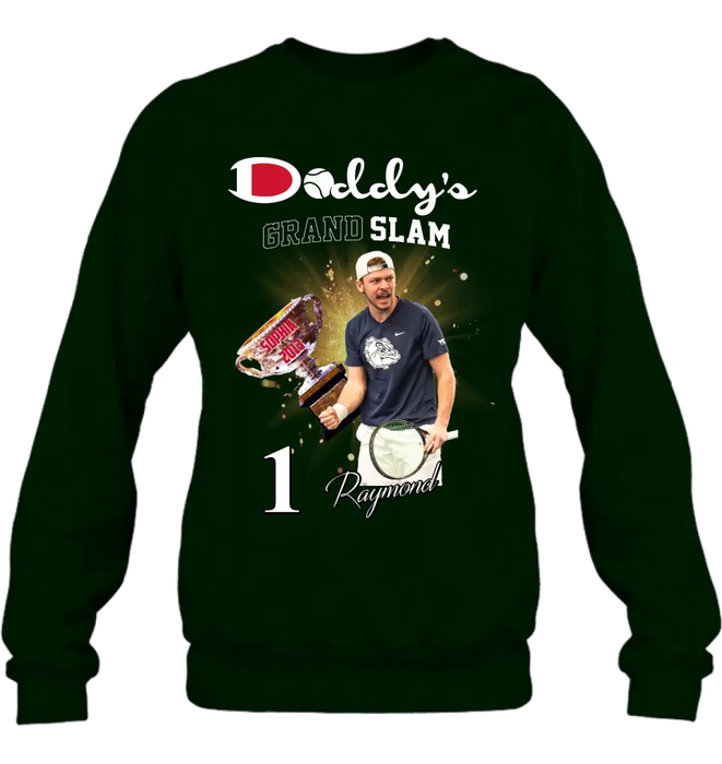 Custom Personalized Daddy Photo Shirt/Hoodie - Upto 4 Children - Father's Day Gift Idea for Tennis Lovers - Daddy's Grand Slam