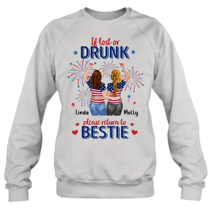 Custom Personalized Friend's 4th Of July T-Shirt/ Long Sleeve/ Sweatshirt/ Hoodie - Gift Idea For Friends/ Besties/ Sister On Independence Day - Up to 4 Girls - If Lost Or Drunk Please Return To Bestie