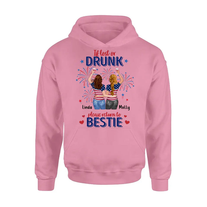 Custom Personalized Friend's 4th Of July T-Shirt/ Long Sleeve/ Sweatshirt/ Hoodie - Gift Idea For Friends/ Besties/ Sister On Independence Day - Up to 4 Girls - If Lost Or Drunk Please Return To Bestie