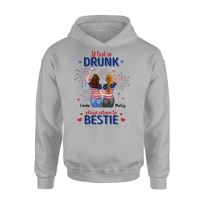 Custom Personalized Friend's 4th Of July T-Shirt/ Long Sleeve/ Sweatshirt/ Hoodie - Gift Idea For Friends/ Besties/ Sister On Independence Day - Up to 4 Girls - If Lost Or Drunk Please Return To Bestie