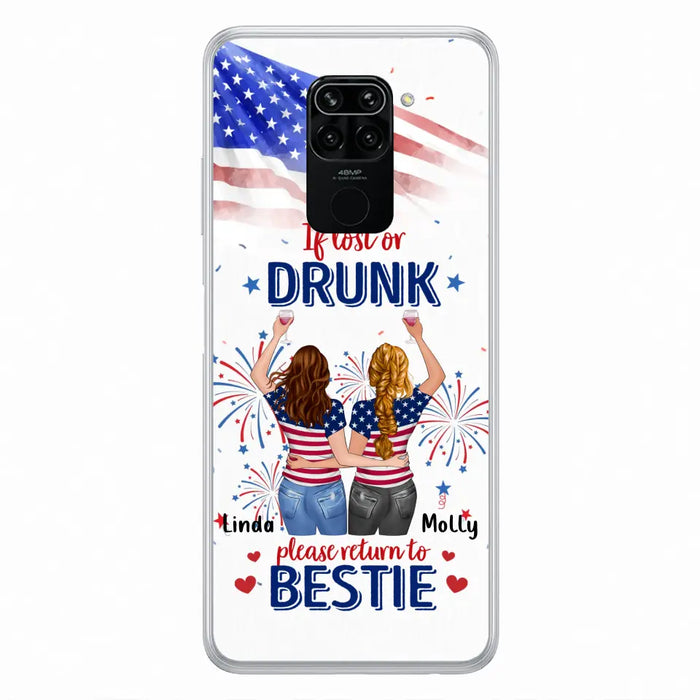 Custom Personalized Friend's 4th Of July Phone Case - Gift Idea For Friends/ Besties/ Sister On Independence Day - Up to 4 Girls - If Lost Or Drunk Please Return To Bestie - Case For Oppo/Xiaomi/Huawei