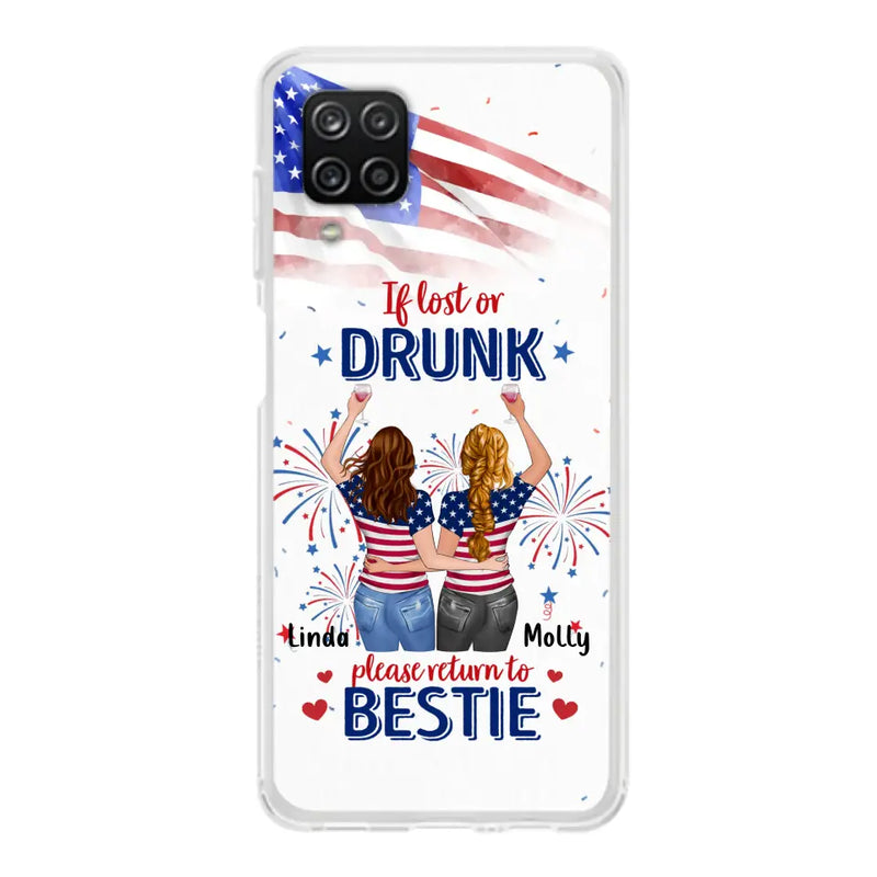 Personalized Friend's 4th Of July iPhone/Samsung Case - Gift Idea For Friends/Besties/Sister On Independence Day - Up to 4 Girls - If Lost Or Drunk Please Return To Bestie