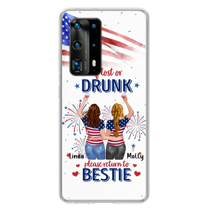 Custom Personalized Friend's 4th Of July Phone Case - Gift Idea For Friends/ Besties/ Sister On Independence Day - Up to 4 Girls - If Lost Or Drunk Please Return To Bestie - Case For Oppo/Xiaomi/Huawei