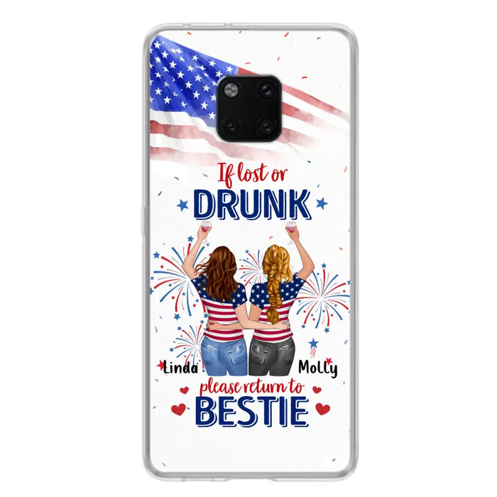 Custom Personalized Friend's 4th Of July Phone Case - Gift Idea For Friends/ Besties/ Sister On Independence Day - Up to 4 Girls - If Lost Or Drunk Please Return To Bestie - Case For Oppo/Xiaomi/Huawei