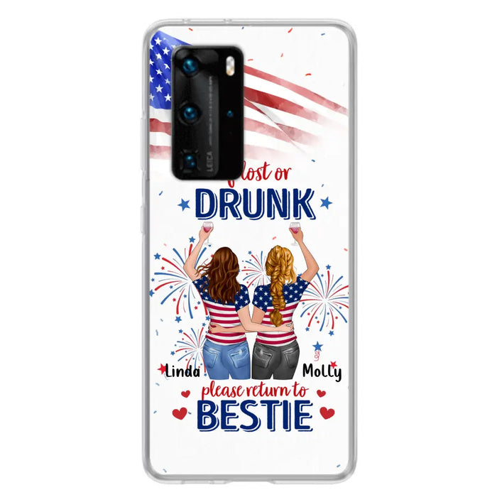 Custom Personalized Friend's 4th Of July Phone Case - Gift Idea For Friends/ Besties/ Sister On Independence Day - Up to 4 Girls - If Lost Or Drunk Please Return To Bestie - Case For Oppo/Xiaomi/Huawei