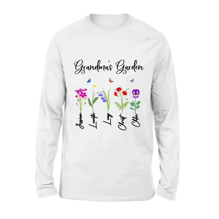 Personalized Grandma's Garden Shirt/Long sleeve/Sweatshirt/Hoodie - Gift Idea For Grandma/Mother's Day - Up to 5 Flowers - Grandma's Garden