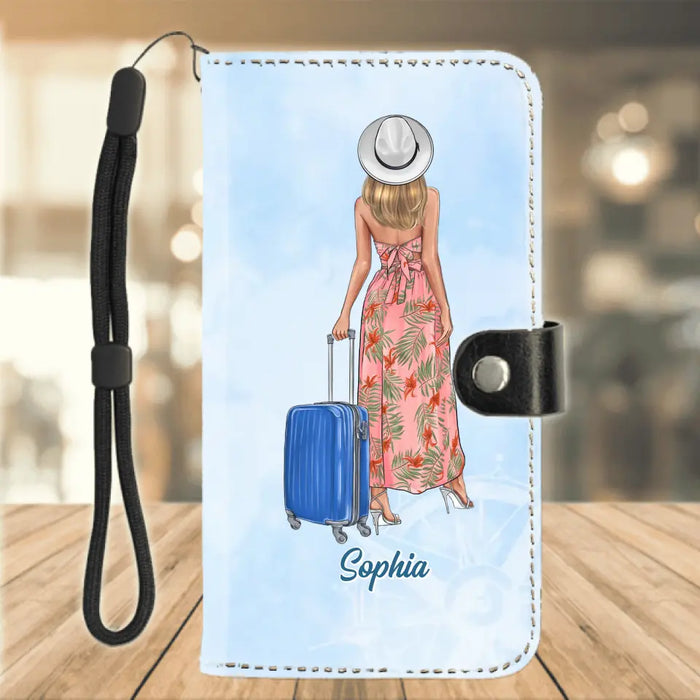 Custom Personalized Traveling Girl Phone Wallet- Gift Idea For Traveling Lovers - Catch Flights Not Feelings