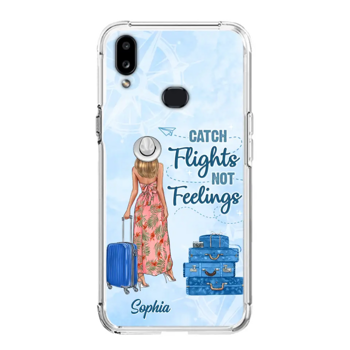 Custom Personalized Traveling Girl Phone Case - Gift Idea For Traveling Lovers - Catch Flights Not Feelings - Cases For iPhone/Samsung