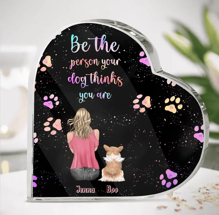 Custom Personalized Dog Mom Crystal Heart - Upto 5 Dogs - Gift Idea For Dog Lovers - Be The Person Your Dog Thinks You Are