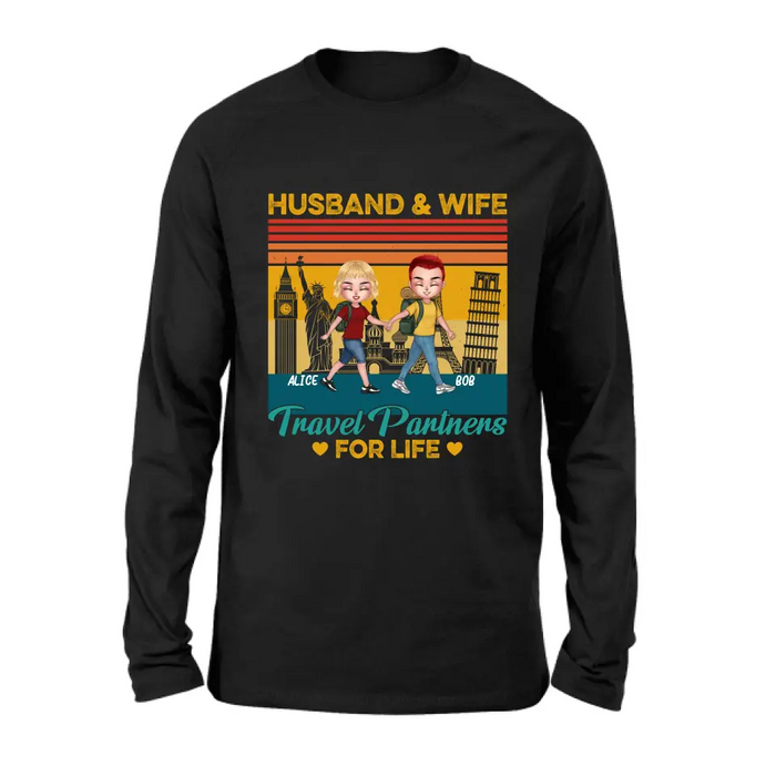 Custom Personalized Traveling Couple Shirt/Pullover Hoodie - Gift Idea For Traveling Lover/Couple - Husband & Wife Travel Partners For Life