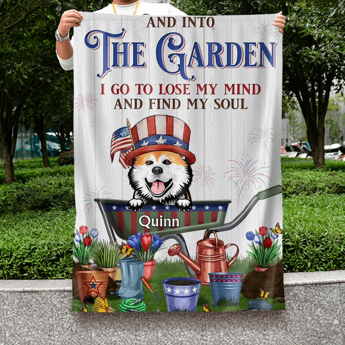 Custom Personalized Pet Flag Sign - Upto 4 Dogs/Cats - Independence Day Gift Idea for Dog/Cat Owners - And Into The Garden I Go To Lose My Mind And Find My Soul