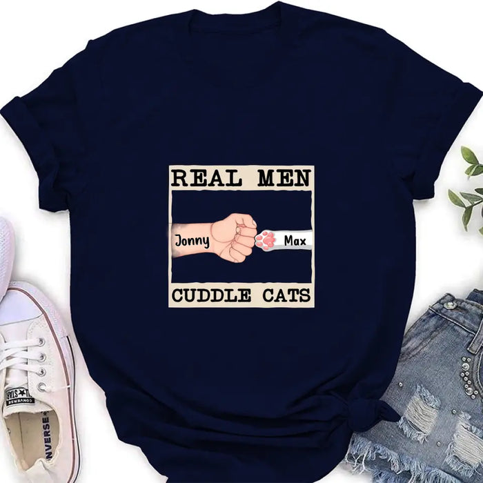 Custom Personalized Cuddle T-Shirt - Upto 6 Cats - Father's Day Gift Idea for Cat Owners - Real Men Cuddle Cats
