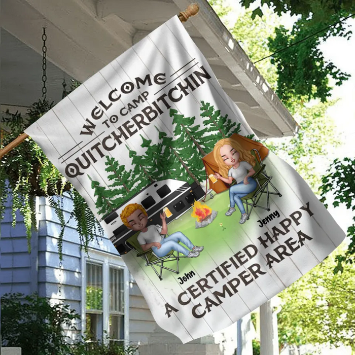 Custom Personalized Camping Flag - Upto 7 People - Gift Idea for Camping Lovers - Welcome To Camp Quitcherbitchin