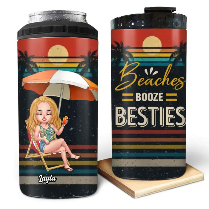 Custom Personalized Besties  4 In 1 Can Cooler Tumbler - Upto 4 People - Gift Idea For Besties/Friends/Beach Lovers - Beach Booze Besties