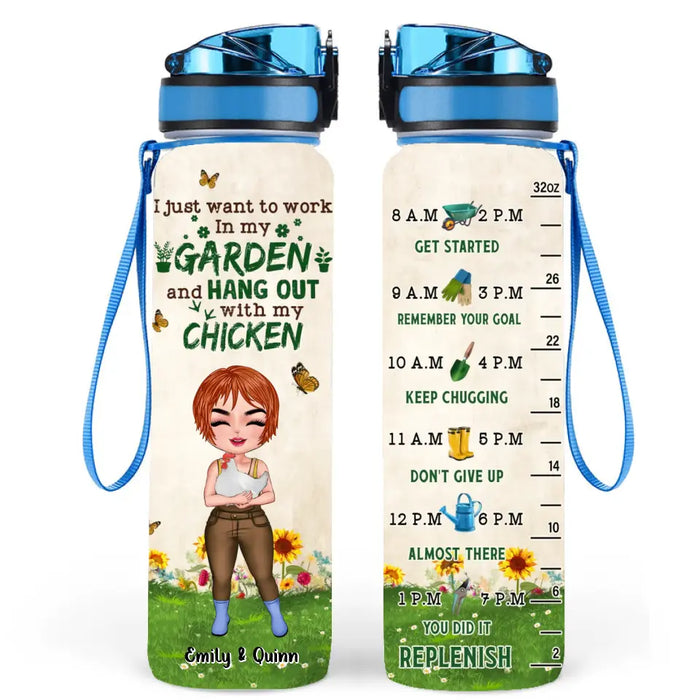 Custom Personalized Chicken Tracker Bottle - Upto 6 Chickens - Gift Idea Chicken Lovers - I Just Want To Work In My Garden And Hang Out With My Chicken