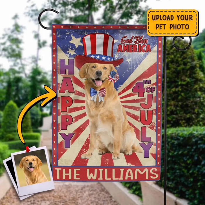 Personalized 4th Of July Dog Rose Flag Sign - Gift Idea For Dog Lovers/Independence Day - Upload Photo - Happy 4th Of July