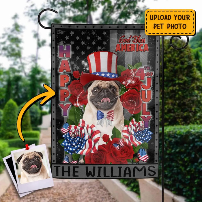 Custom Personalized 4th Of July Dog Rose Flag Sign - Gift Idea For Dog Lovers/ Independence Day - Upload Photo - Happy 4th Of July
