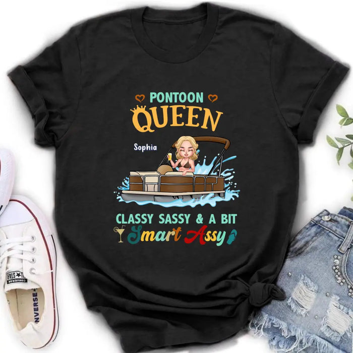 Custom Personalized Pontoon Queen Shirt/Hoodie - Best Gift Idea For Pontoon Lovers - Pontoon Queen Classy Sassy & A Bit Smart Assy