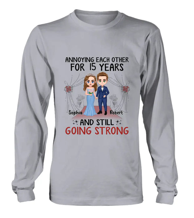 Custom Personalized Chibi Couple Shirt/Hoodie - Best Gift Idea For Couple/Husband/Father's Day - Annoying Each Other For 15 Years And Still Going Strong