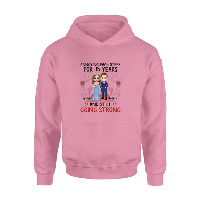 Custom Personalized Chibi Couple Shirt/Hoodie - Best Gift Idea For Couple/Husband/Father's Day - Annoying Each Other For 15 Years And Still Going Strong