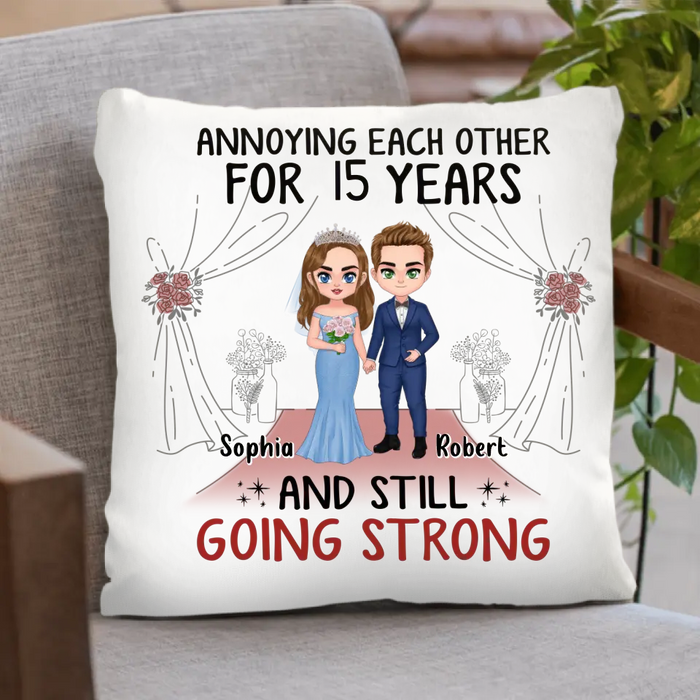 Custom Personalized  Chibi Couple Pillow Cover - Best Gift Idea For Couple/Husband/Father's Day - Annoying Each Other For 15 Years And Still Going Strong