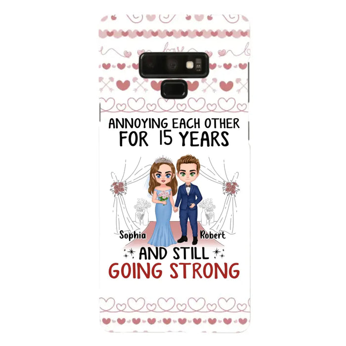 Custom Personalized Chibi Couple Phone Case - Best Gift Idea For Couple/Husband/Father's Day - Annoying Each Other For 15 Years And Still Going Strong - Case For iPhone/Samsung