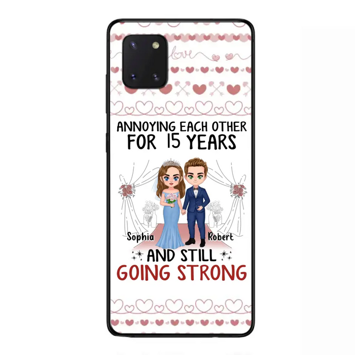 Custom Personalized Chibi Couple Phone Case - Best Gift Idea For Couple/Husband/Father's Day - Annoying Each Other For 15 Years And Still Going Strong - Case For iPhone/Samsung