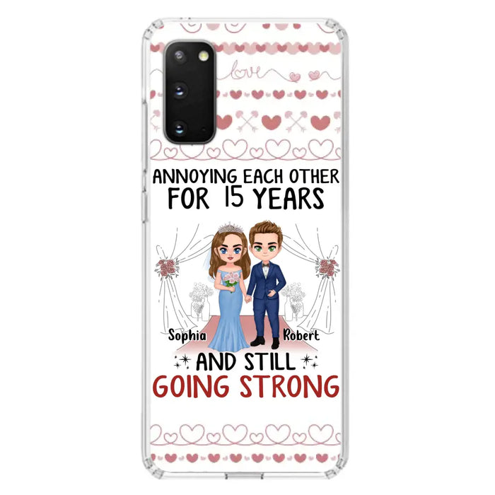 Custom Personalized Chibi Couple Phone Case - Best Gift Idea For Couple/Husband/Father's Day - Annoying Each Other For 15 Years And Still Going Strong - Case For iPhone/Samsung