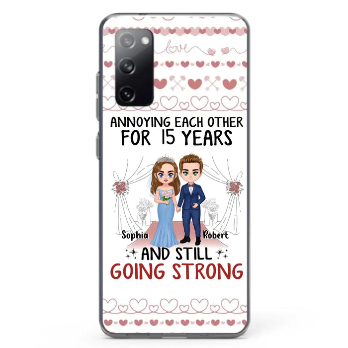 Custom Personalized Chibi Couple Phone Case - Best Gift Idea For Couple/Husband/Father's Day - Annoying Each Other For 15 Years And Still Going Strong - Case For iPhone/Samsung