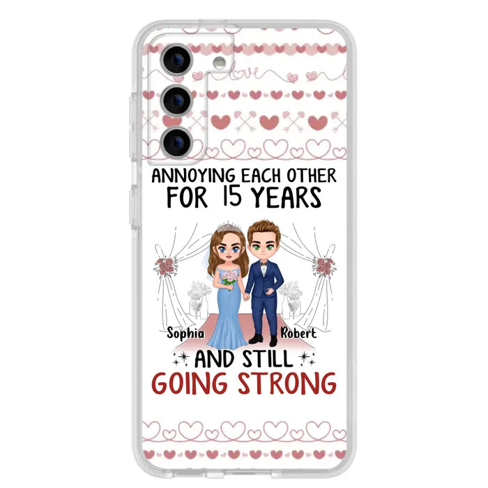 Custom Personalized Chibi Couple Phone Case - Best Gift Idea For Couple/Husband/Father's Day - Annoying Each Other For 15 Years And Still Going Strong - Case For iPhone/Samsung