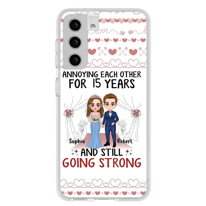 Custom Personalized Chibi Couple Phone Case - Best Gift Idea For Couple/Husband/Father's Day - Annoying Each Other For 15 Years And Still Going Strong - Case For iPhone/Samsung