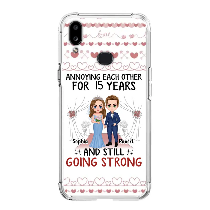 Custom Personalized Chibi Couple Phone Case - Best Gift Idea For Couple/Husband/Father's Day - Annoying Each Other For 15 Years And Still Going Strong - Case For iPhone/Samsung