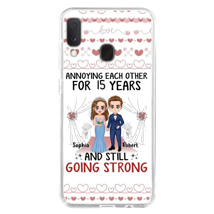 Custom Personalized Chibi Couple Phone Case - Best Gift Idea For Couple/Husband/Father's Day - Annoying Each Other For 15 Years And Still Going Strong - Case For iPhone/Samsung