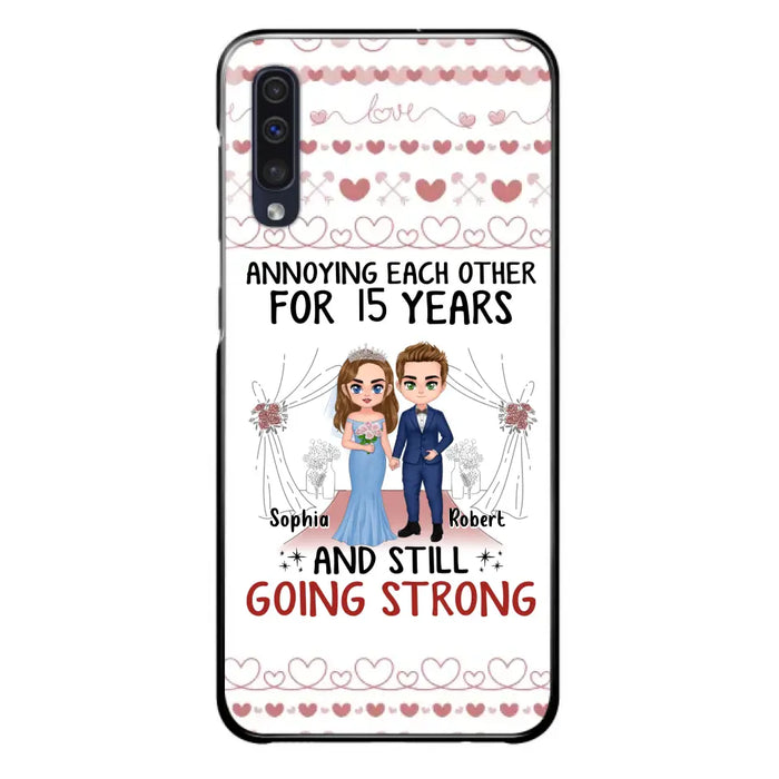 Custom Personalized Chibi Couple Phone Case - Best Gift Idea For Couple/Husband/Father's Day - Annoying Each Other For 15 Years And Still Going Strong - Case For iPhone/Samsung