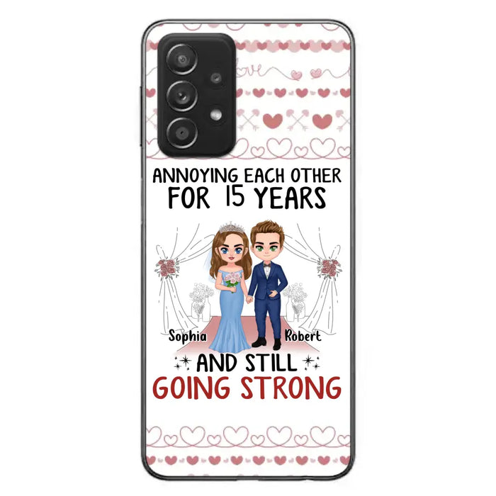 Custom Personalized Chibi Couple Phone Case - Best Gift Idea For Couple/Husband/Father's Day - Annoying Each Other For 15 Years And Still Going Strong - Case For iPhone/Samsung