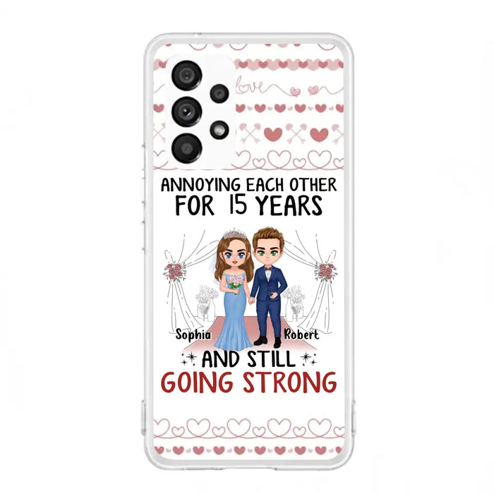 Custom Personalized Chibi Couple Phone Case - Best Gift Idea For Couple/Husband/Father's Day - Annoying Each Other For 15 Years And Still Going Strong - Case For iPhone/Samsung