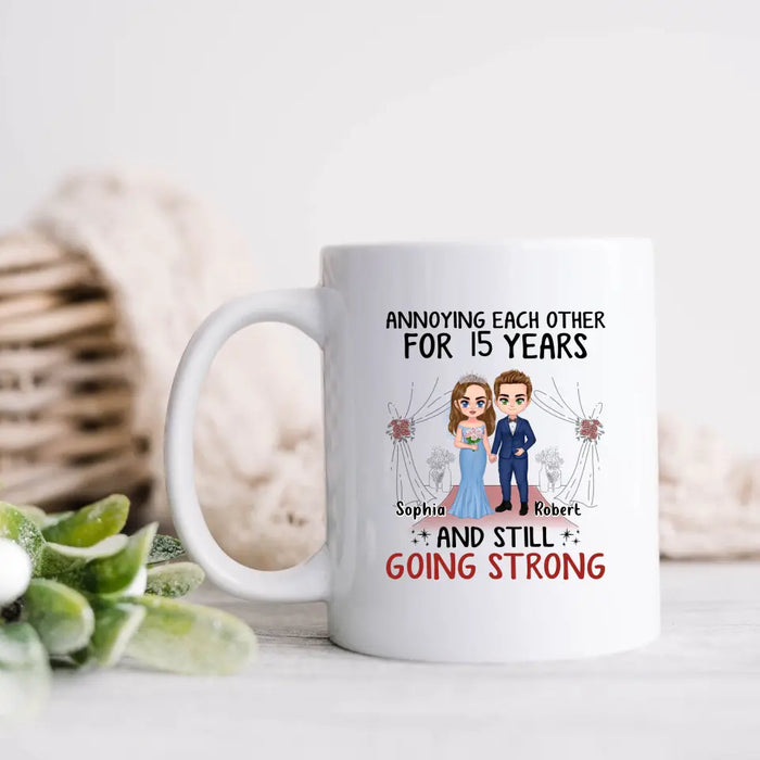 Custom Personalized Chibi Couple Coffee Mug - Best Gift Idea For Couple/Husband/Father's Day - Annoying Each Other For 15 Years And Still Going Strong