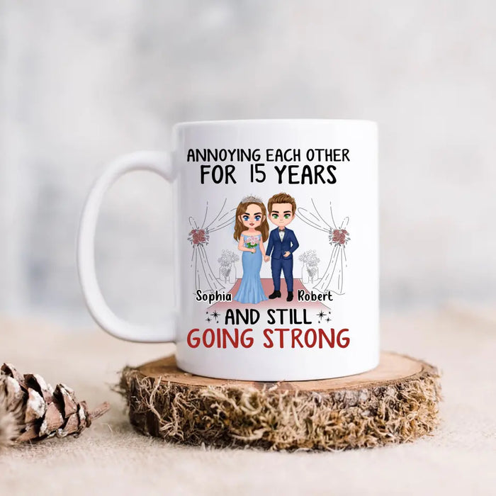 Custom Personalized Chibi Couple Coffee Mug - Best Gift Idea For Couple/Husband/Father's Day - Annoying Each Other For 15 Years And Still Going Strong