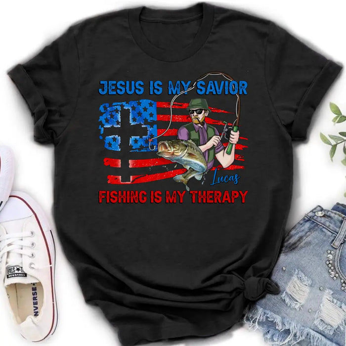 Custom Personalized Fishing Shirt/Hoodie - Gift Idea For Fishing Lovers - Jesus Is My Savior Fishing Is My Therapy