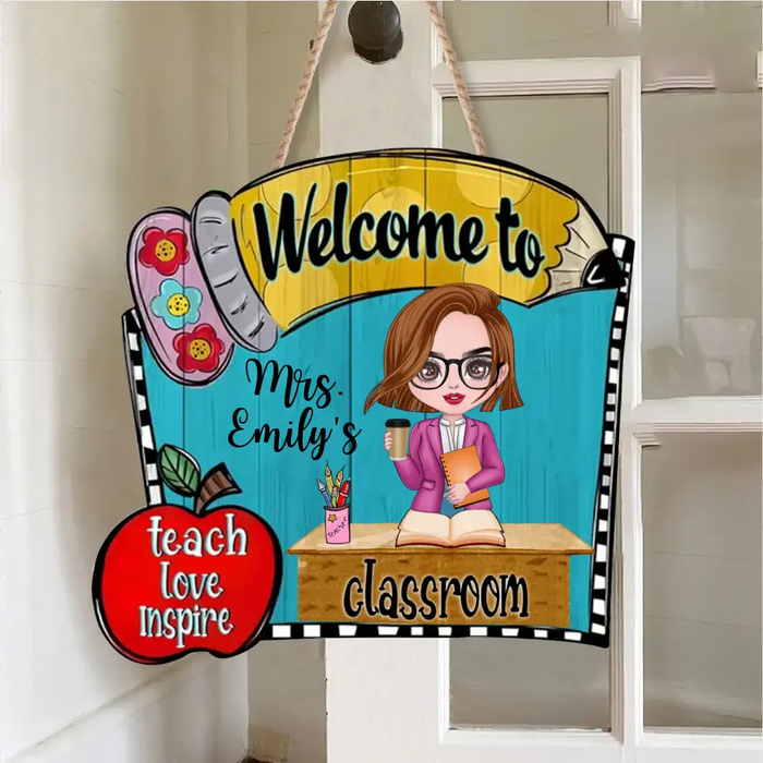 Personalized Teacher Wooden Sign - Gift Idea For Teachers/ Birthday/ Friend - Welcome To Classroom