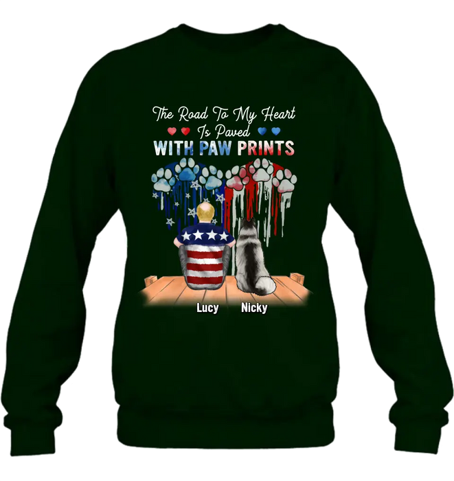Personalized Dog Mom/Dad Shirt/Hoodie - Gift For Dog Mom/Dad/Dog Lovers/Independence Day - The Road To My Heart Is Paved With Paw Prints