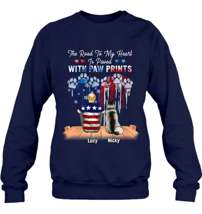Personalized Dog Mom/Dad Shirt/Hoodie - Gift For Dog Mom/Dad/Dog Lovers/Independence Day - The Road To My Heart Is Paved With Paw Prints