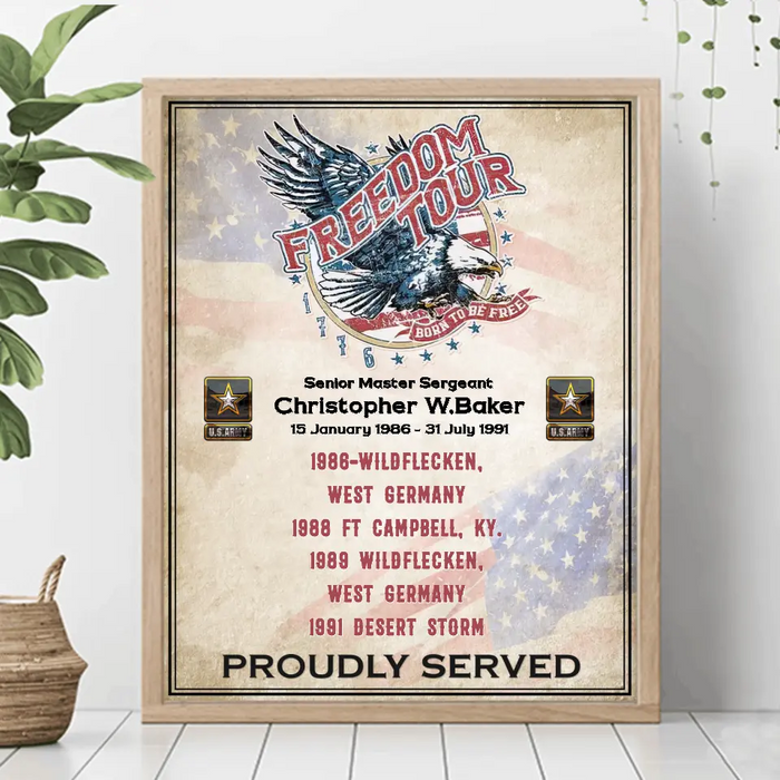 Custom Personalized Veteran Poster - Gift Idea For Veteran/ Independence Day - Freedom Tour Born To Be Free