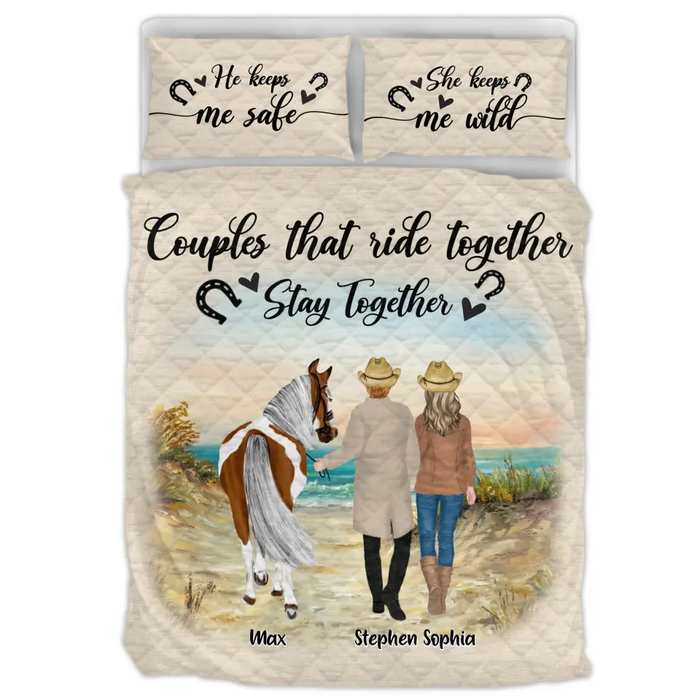 Custom Personalized Horse Couple Quilt Bed Set - Upto 6 Horses - Gift Idea For Couple/Horse Lovers - Couples That Ride Together Stay Together